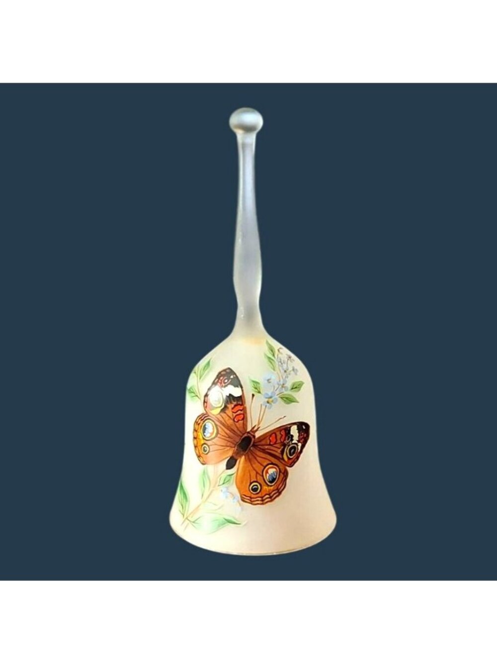 Viking Glass Hostess Bell Buckeye Butterfly Satin Frosted Floral Vtg Collectible